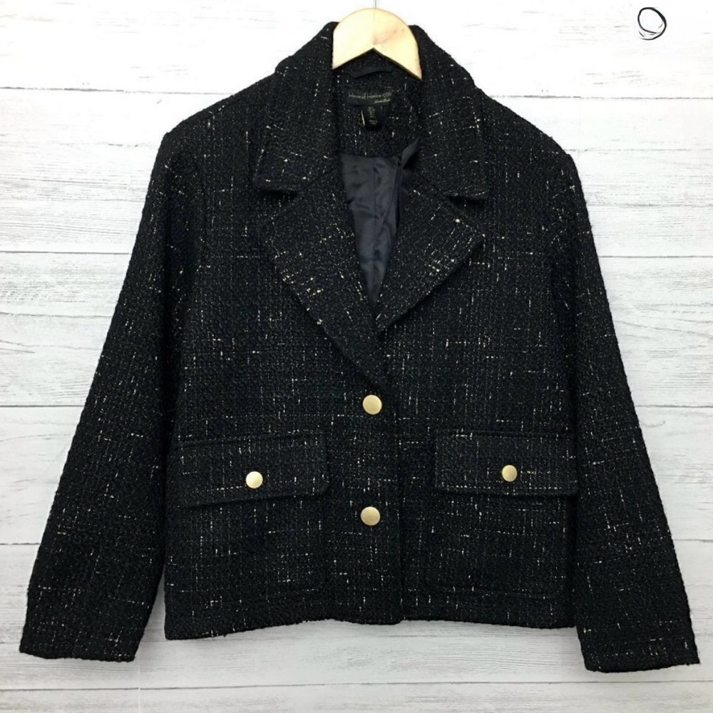 House of Harlow 1960 Black and Gold Tweed Oversized Lady Jacket
